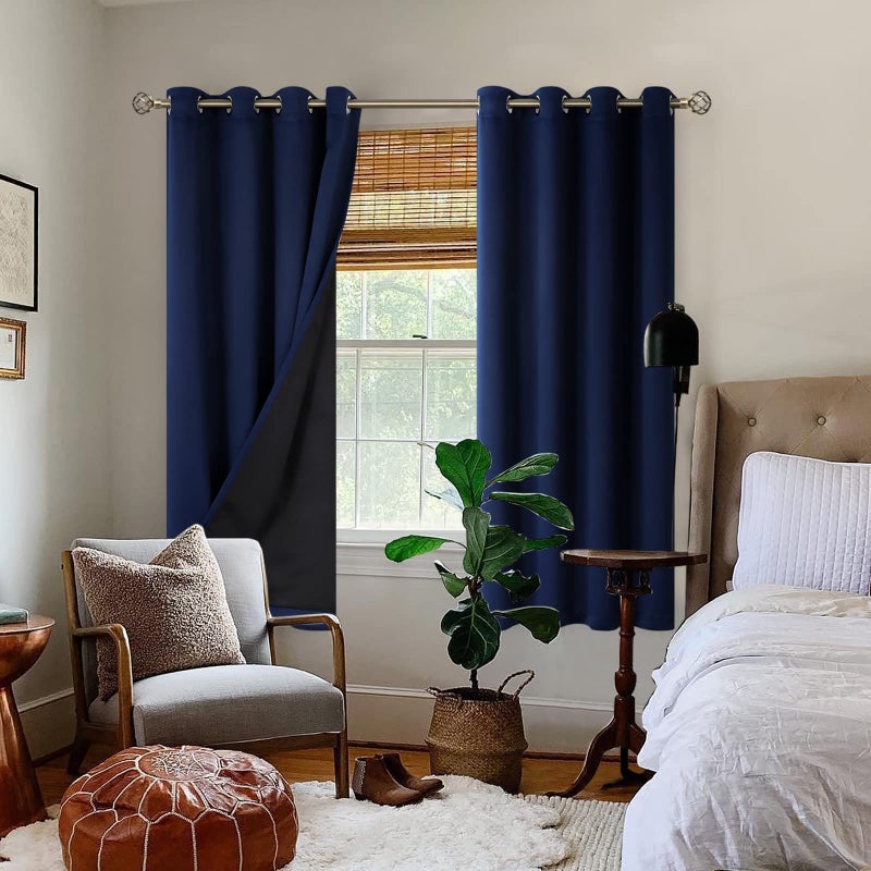 BGment Thermal Insulated 100% Blackout Curtains for Bedroom with Black Liner, Double Layer Full Room Darkening Noise Reducing Grommet Curtain (52 x 63 Inch, Navy Blue, 2 Panels) - Image 2